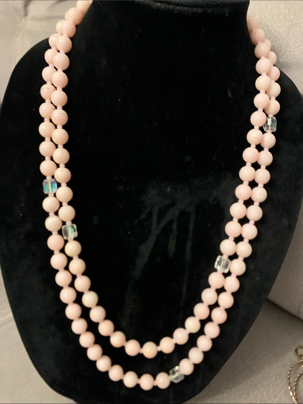 Vintage Classic Pink / Crystal Beaded Strand Necklace